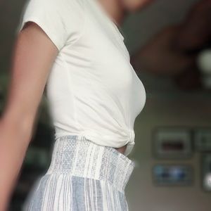 outfit set. white top with blue and white bottoms